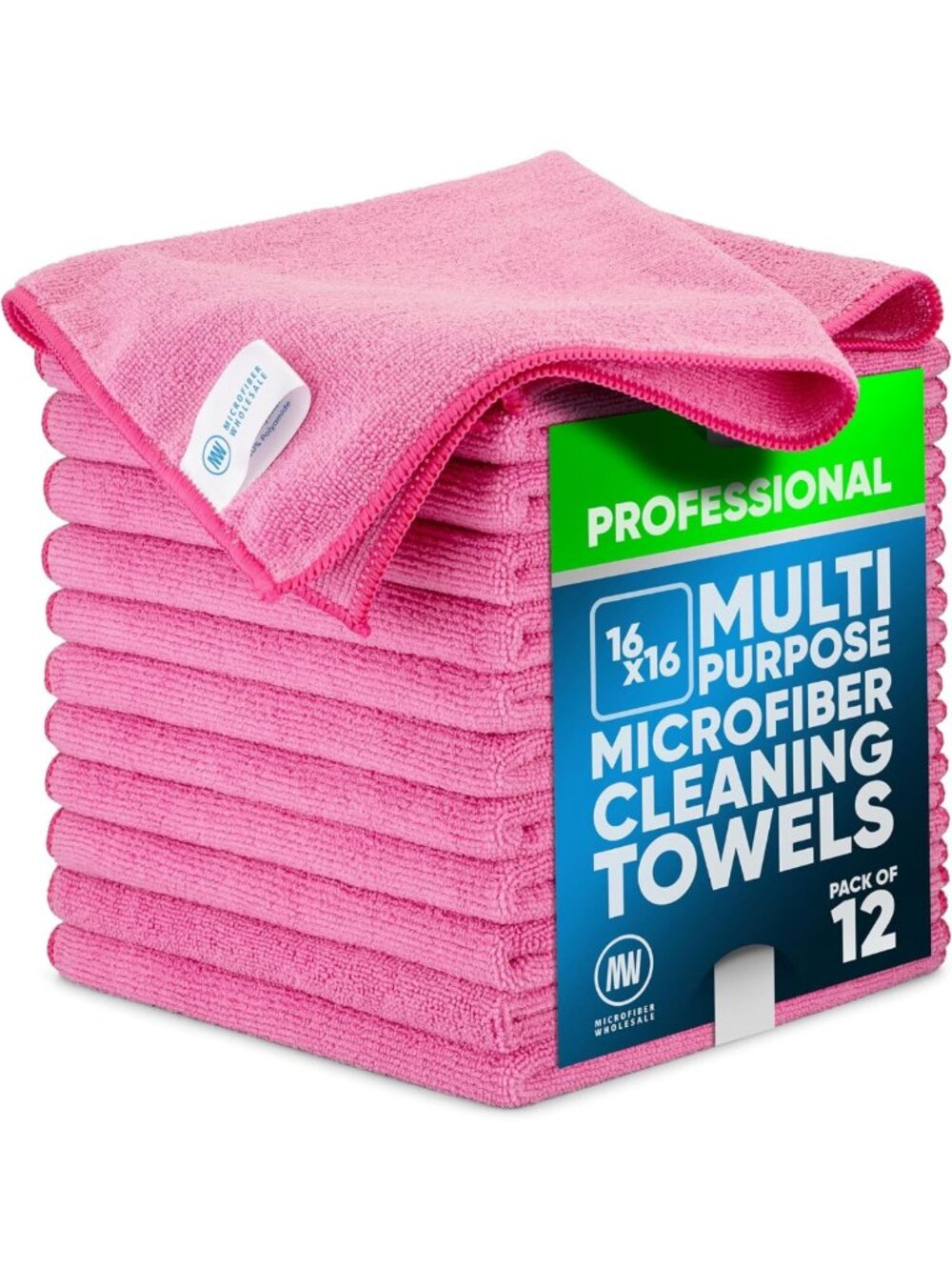 Premium Pink Microfiber Cleaning Cloths - 12 Pack, 16"x16", All-Purpose